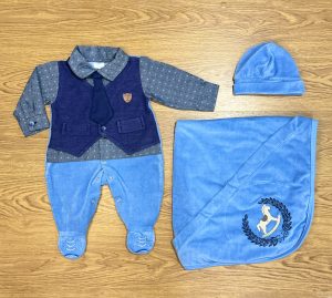 Saída de maternidade social em tecido plush azul
